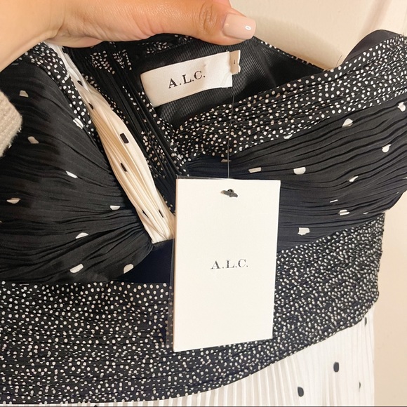 A.L.C. | NWT! Aurora Pleated Polka Dot Midi One Shoulder Dress Size: 4 (small) - Picture 6 of 7